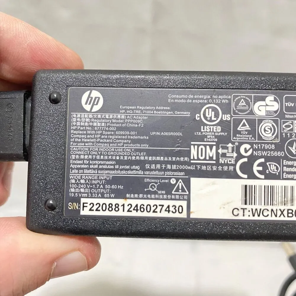 HP 65W AC Adapter Power Supply Charger PPP009C 677774-002 693711-001